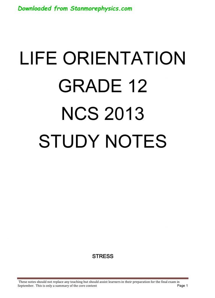 Life Orientation(Grade 12) - STANMORE SECONDARY