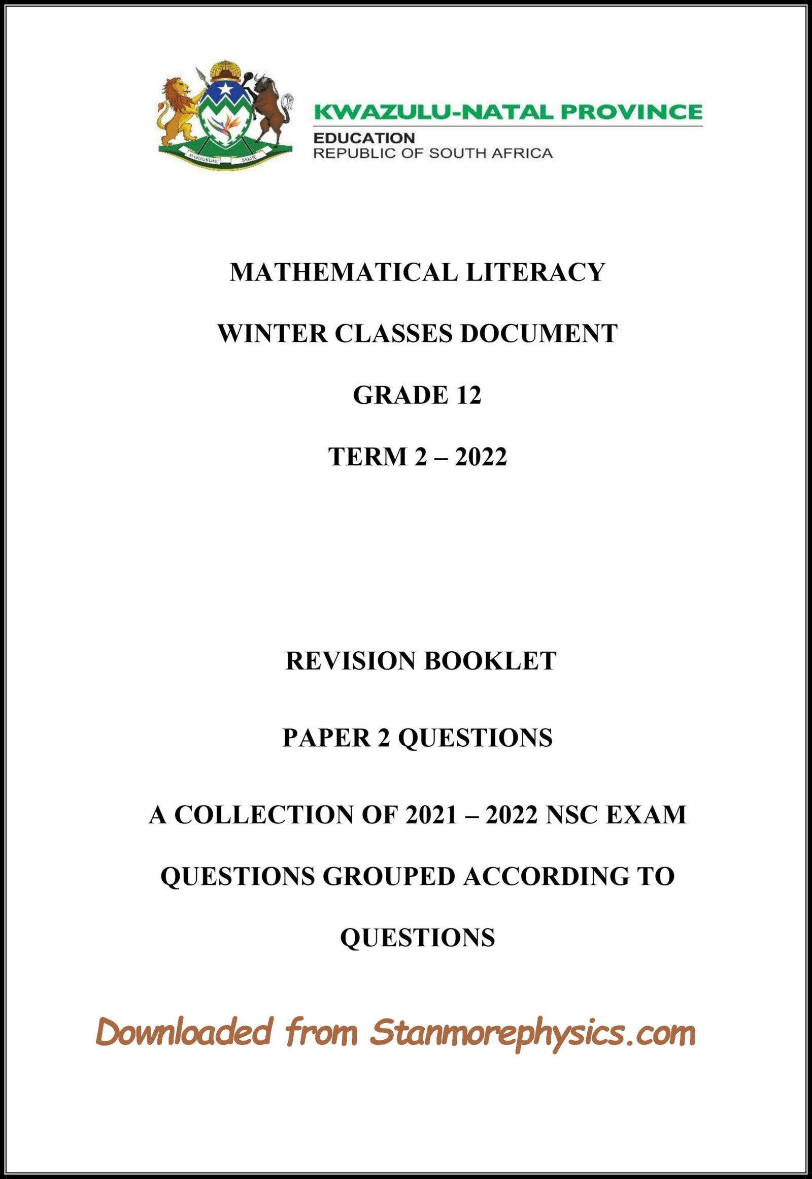 mathematical literacy term 2 assignment memo